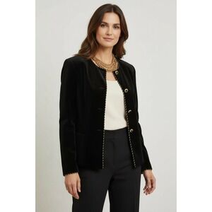 VINTAGE‎ Rena Rowan for Saville Size 14 Black Velvet Blazer Jacket Gold Trim